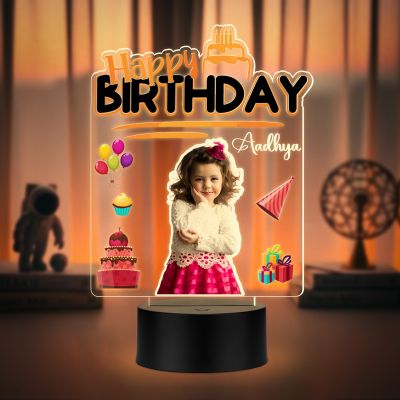 Personalized Happy Birthday LED Night Lamp with Photo Gift for Birthday Girl Warm White Light Birthday Gift for Daughter Return Gift for Girls